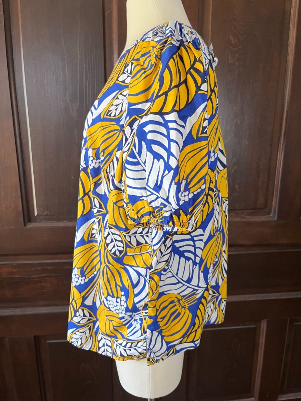 Talbots Tie Back Top in Colorblock Leaves Women's XL 100% Cotton Blue/Yellow - Picture 3 of 8